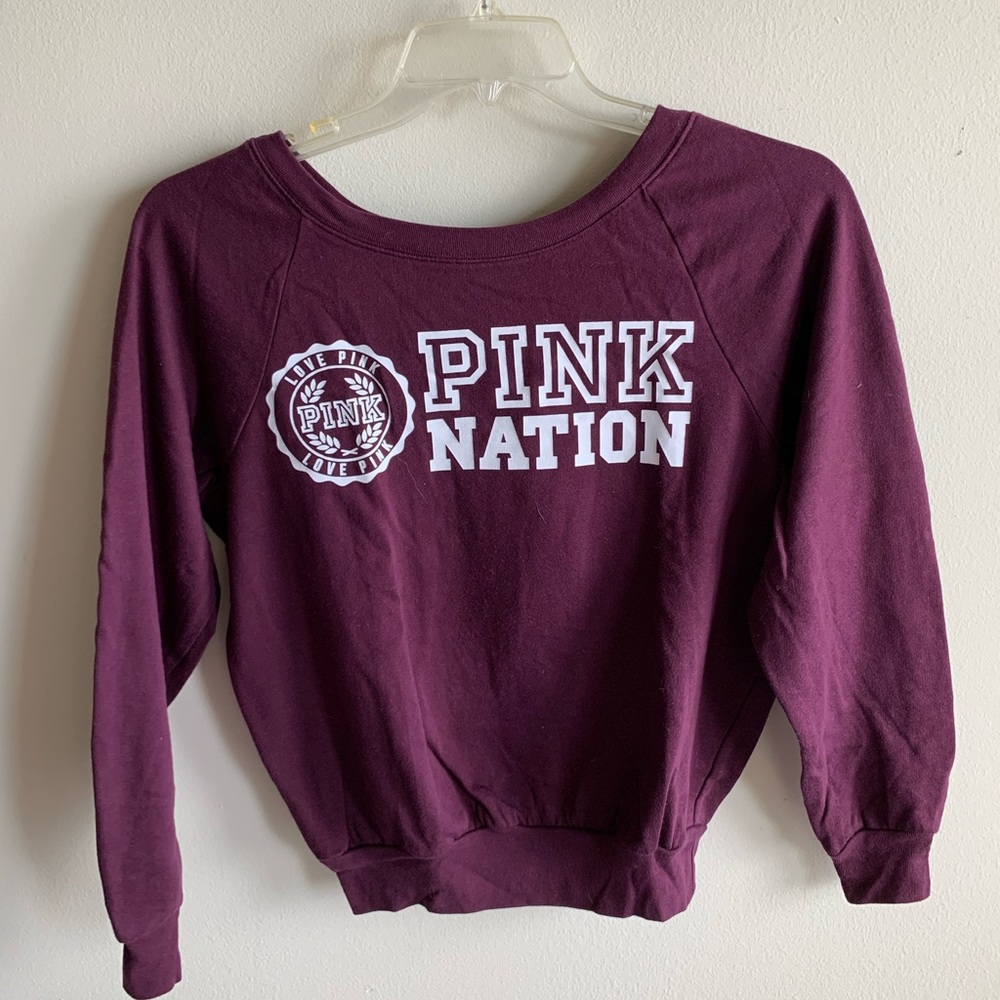 Unworn XS PINK Nation Maroon Wide Neck Crewneck